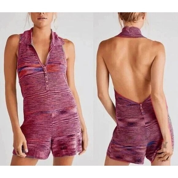 NWT Free People Summer Nights One-Piece Knit‎ Romper Halter Size small - Picture 1 of 6
